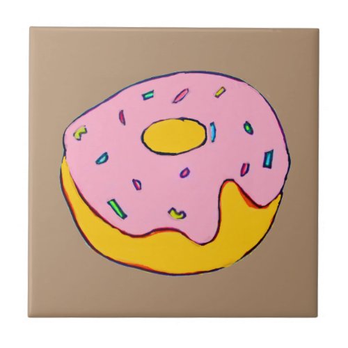 Cute pink doughnut dessert sweet ceramic tile