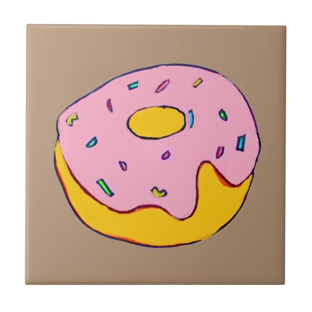 Cute pink doughnut dessert sweet ceramic tile (Front)