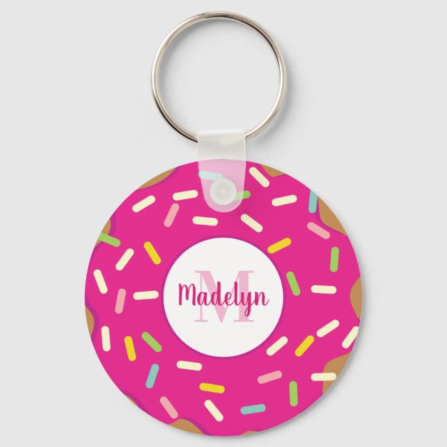Cute pink doughnut keychains with custom monogram (Front)