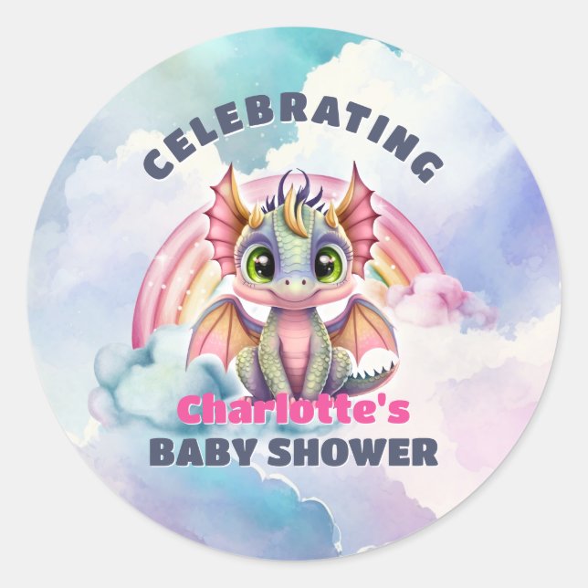 Cute Pink Dragon Baby Shower Party Envelope Seal (Front)