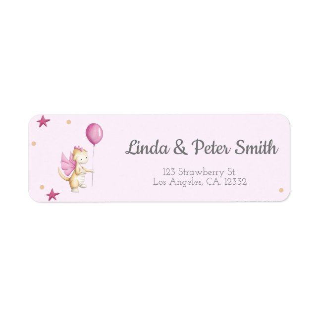 Cute Pink Dragon Baby Shower Return Address Label (Front)