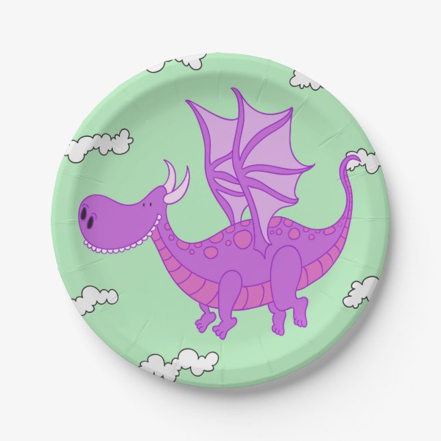 Cute Pink Dragon Paper Plates (Front)