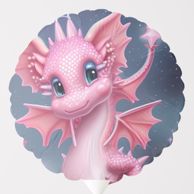 Cute Pink Dragon with Pink Flowers  Balloon (Front)
