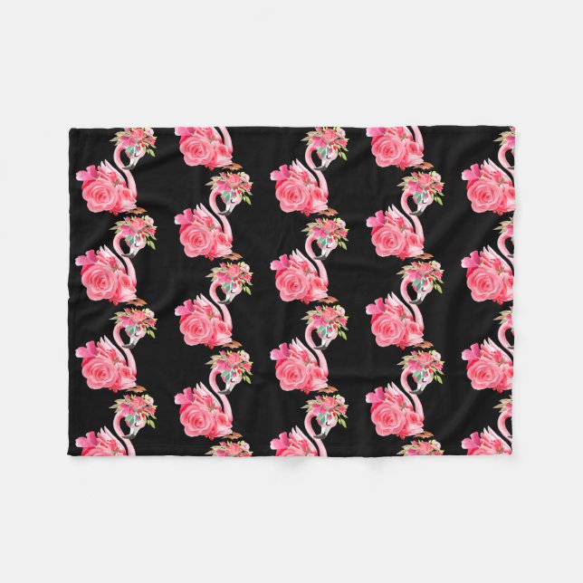 Cute pink dreaming girl baby flamingo with fleece blanket (Front (Horizontal))