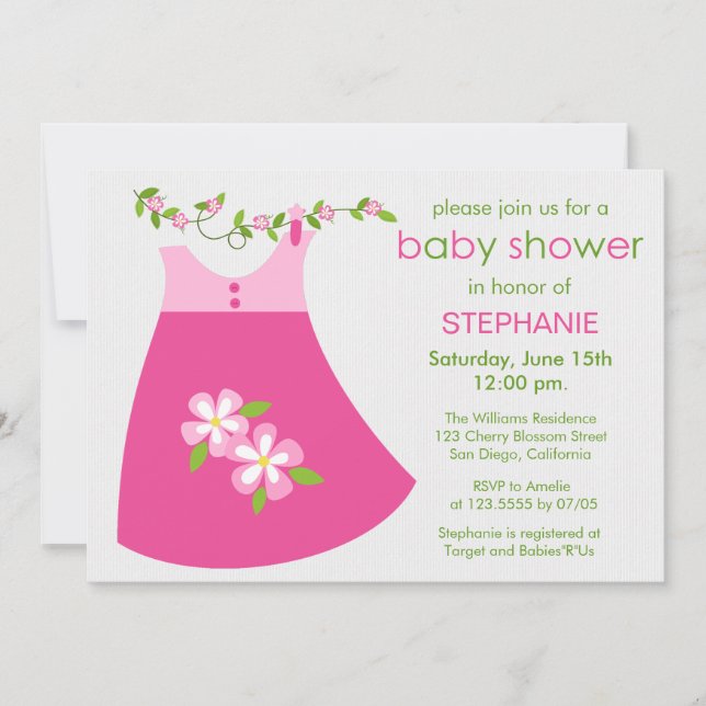 Cute Pink Dress Outfit Baby Shower Invitation (Front)