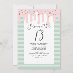 Cute Pink Drip Sprinkle Birthday Party Invitation