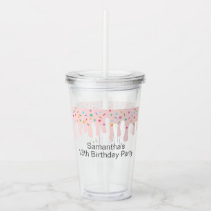 Cute Pink Drip Sprinkle Birthday Party Name Favor Acrylic Tumbler