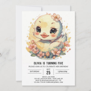 Cute Pink Duck Birthday Invitation