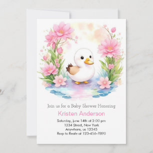 Cute Pink Duck Girl Baby Shower Invitation