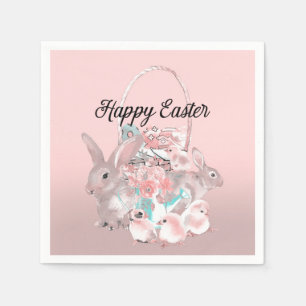 Cute Pink Easter Birthday Party Egg Hunt Napkins