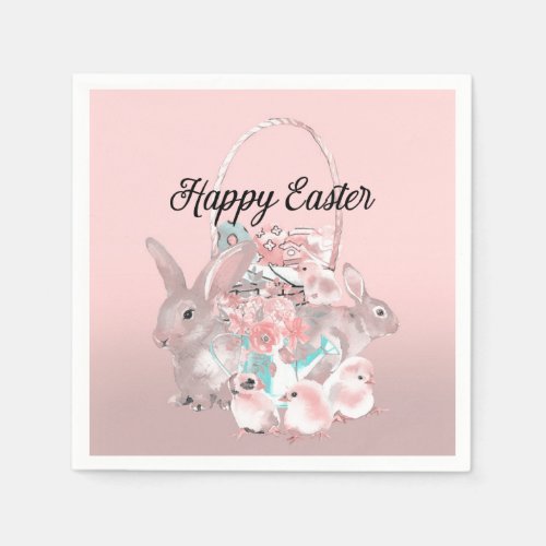 Cute Pink Easter Birthday Party Egg Hunt Napkins