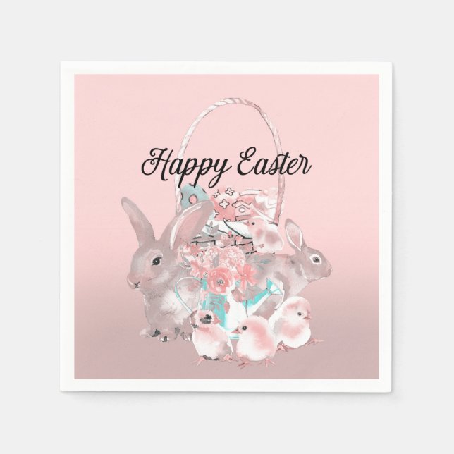 Cute Pink Easter Birthday Party Egg Hunt Napkins (Front)
