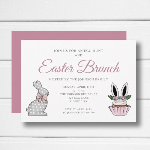 Cute Pink Easter Brunch Egg Hunt Invitation