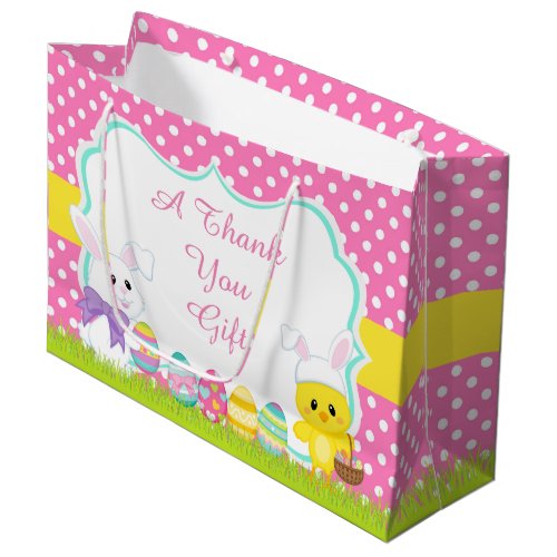 Cute Pink Easter Bunny and Chick Easter Egg Hunt Large Gift Bag