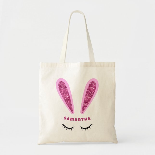 Cute Pink Easter Bunny Ears Personalized Tote Bag (Front)