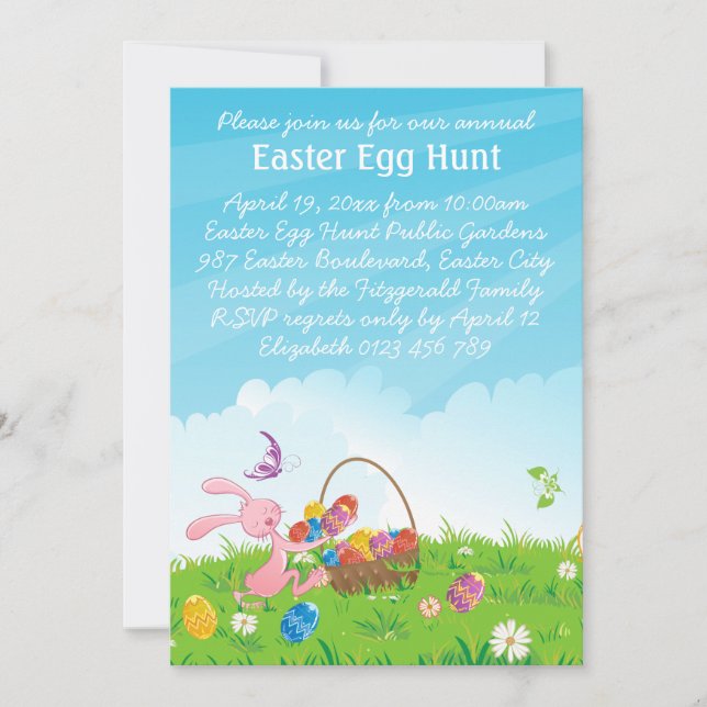 Cute Pink Easter Bunny Easter Egg Hunt Invitation (Front)