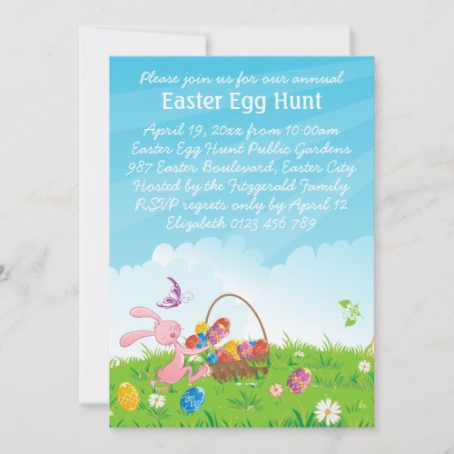 Cute Pink Easter Bunny Easter Egg Hunt Invitation