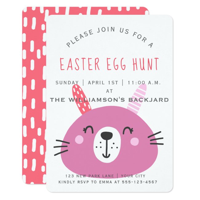 Cute Pink Easter Bunny | Egg Hunt Invitation