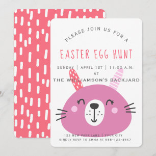 Cute Pink Easter Bunny Egg Hunt Invitation