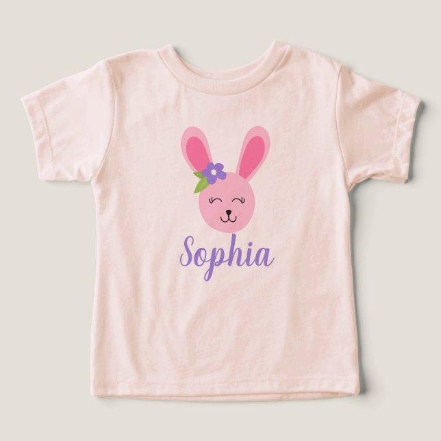Cute Pink Easter Bunny Girl Personalized Toddler T-shirt (Design Front)