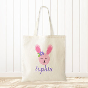 Cute Pink Easter Bunny Girl Personalized Tote Bag