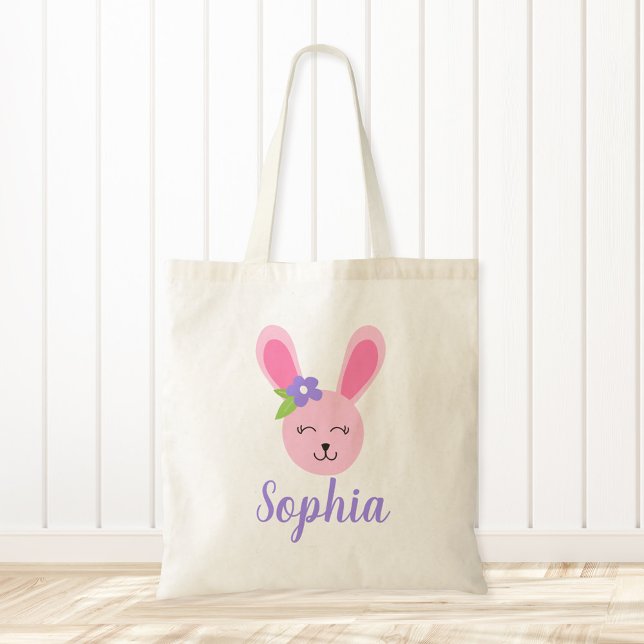 Cute Pink Easter Bunny Girl Personalized Tote Bag (Creator Uploaded)