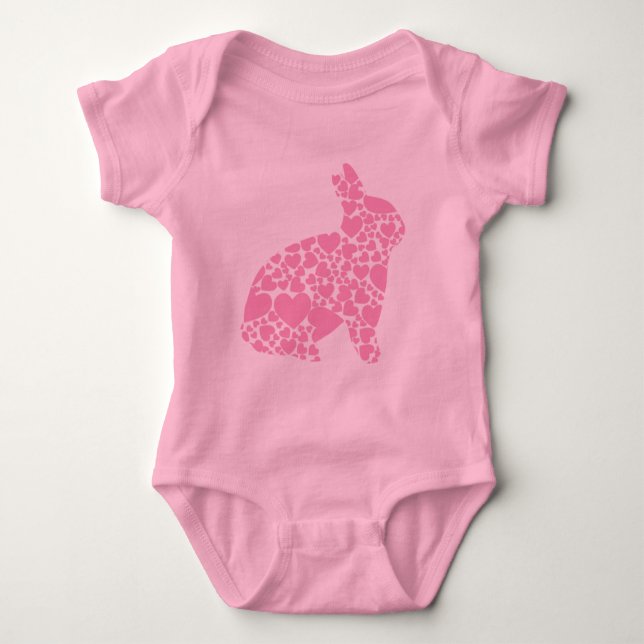 Cute pink Easter bunny hearts cartoon Baby Bodysuit (Front)