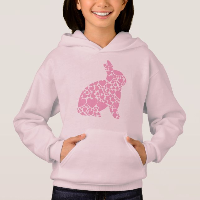 Cute pink Easter bunny hearts cartoon Hoodie (Front)