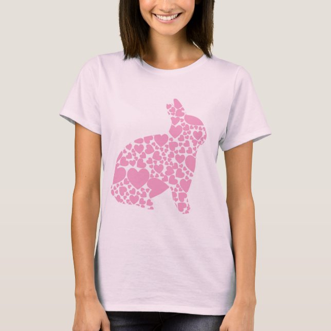 Cute pink Easter bunny hearts cartoon T-Shirt (Front)