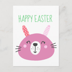 Cute Pink Easter Bunny Holiday Postcard