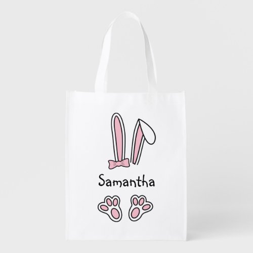 Cute Pink Easter Bunny Monogram Grocery Bag