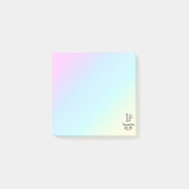 Cute Pink Easter Bunny Monogram Post-it Notes (Front)