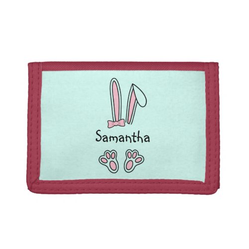 Cute Pink Easter Bunny Monogram Trifold Wallet