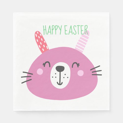 Cute Pink Easter Bunny Paper Napkins