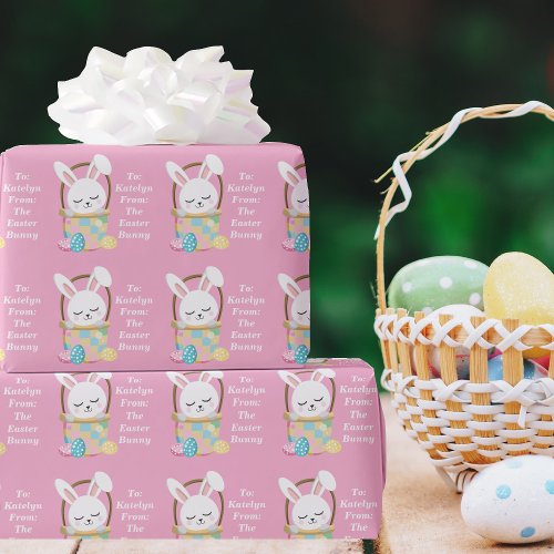 Cute Pink Easter Bunny Personalized Childrens Wrapping Paper