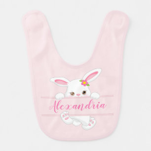 Cute Pink Easter Bunny Personalized Girl Baby Bib