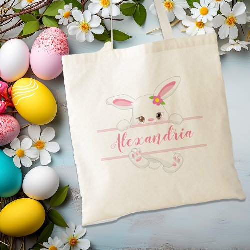 Cute Pink Easter Bunny Personalized Girl Tote Bag