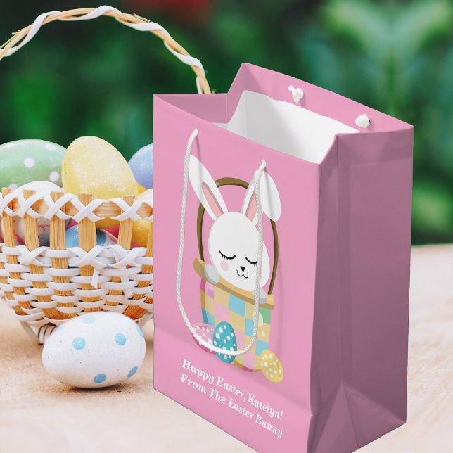 Cute Pink Easter Bunny Personalized Girls Medium Gift Bag (Creator Uploaded)