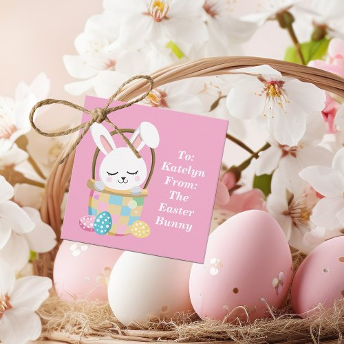 Cute Pink Easter Bunny Personalized Kids Party Favor Tags