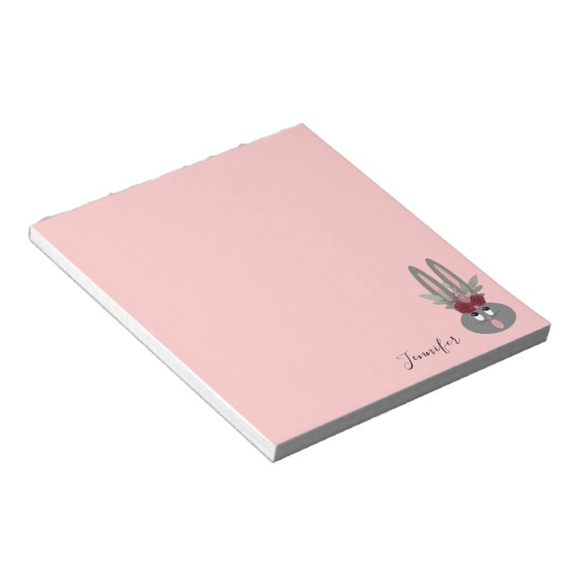 Cute Pink Easter Bunny Personalized Notepad (Angled)