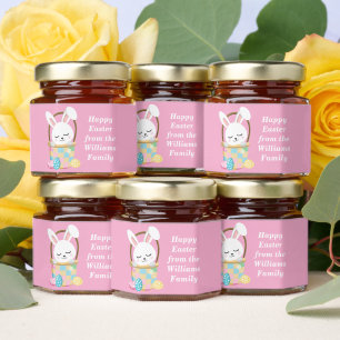 Cute Pink Easter Bunny Personalized Party Honey Jar Favors