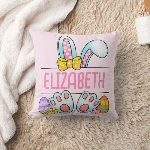 Cute Pink Easter Bunny Personalized Throw Pillow