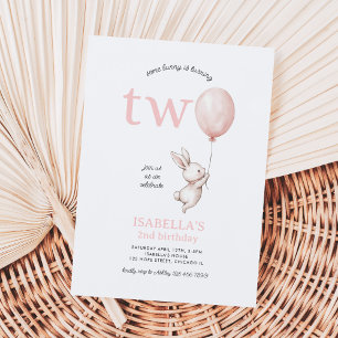 Cute Pink Easter Bunny Rabbit Girl 2nd Birthday Invitation