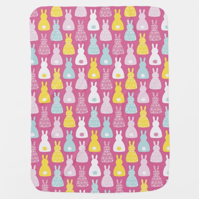 Cute pink Easter bunny rabbit pattern Baby Blanket (Front)