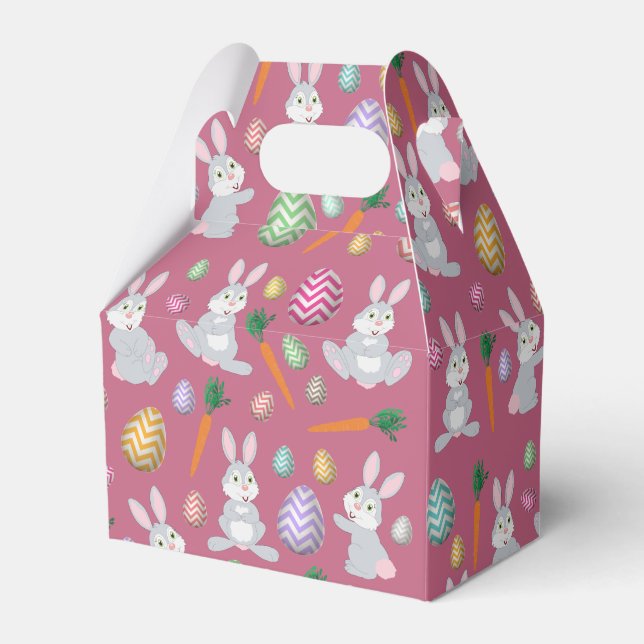 Cute Pink Easter Bunny Rabbit Pattern Favor Boxes (Front Side)