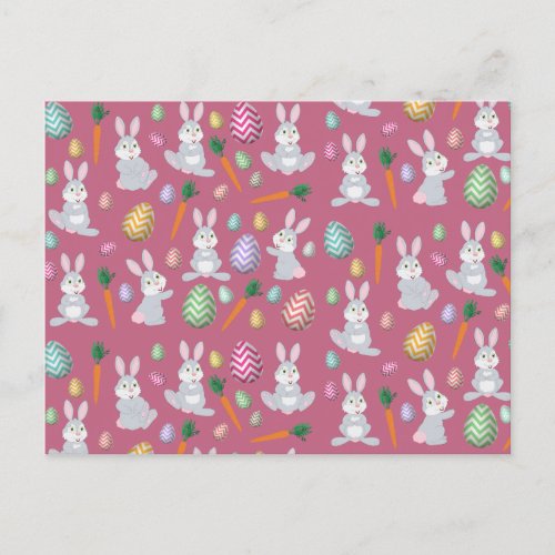 Cute Pink Easter Bunny Rabbit Pattern  Holiday Postcard