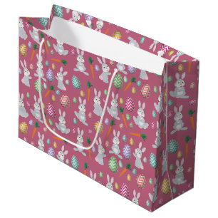 Cute Pink Easter Bunny Rabbit Pattern Large Gift Bag