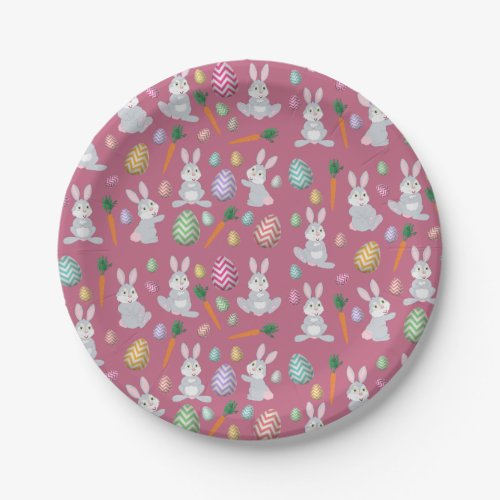 Cute Pink Easter Bunny Rabbit Pattern  Paper Plates