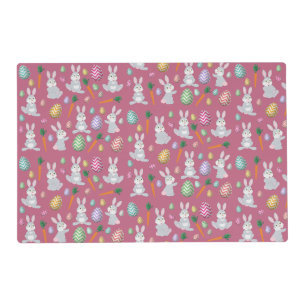 Cute Pink Easter Bunny Rabbit Pattern Placemat