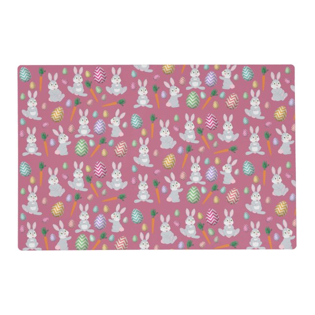 Cute Pink Easter Bunny Rabbit Pattern  Placemat (Front)
